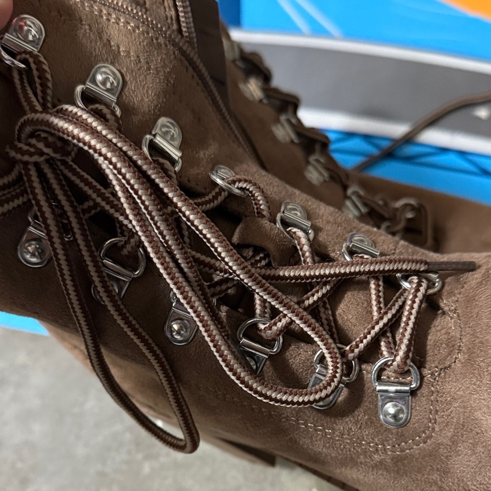 TOP Moda Brown Lace Up Boots with Fur Trim - Picture 2 of 4